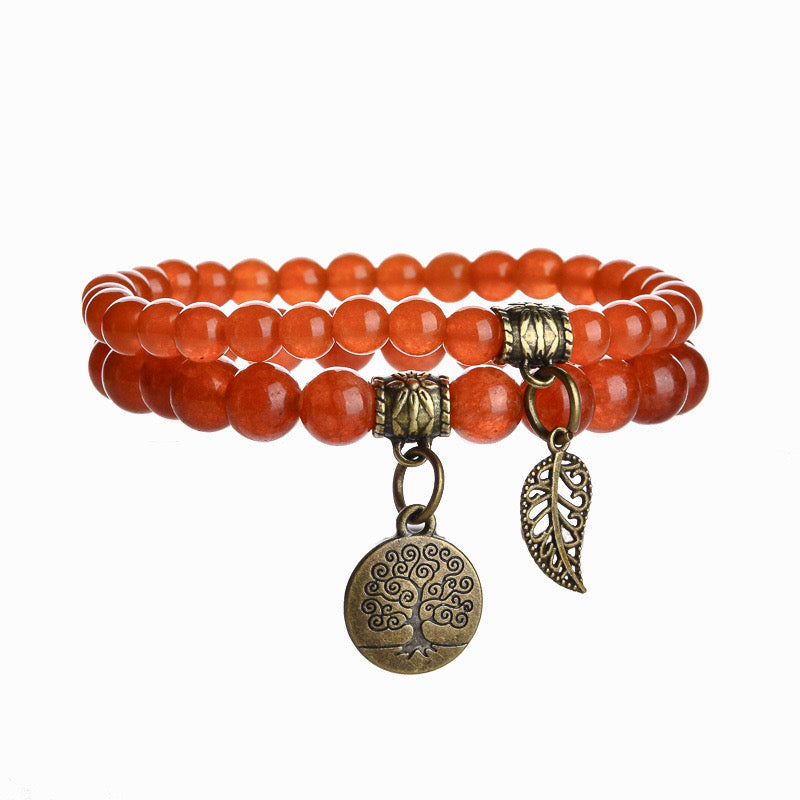 Red Aventurine Dual Bracelets - Bronze Tree Charms