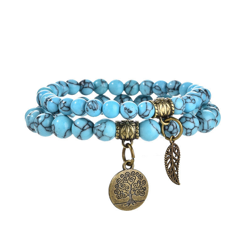 Blue Howlite Dual Bracelets - Bronze Tree Charms