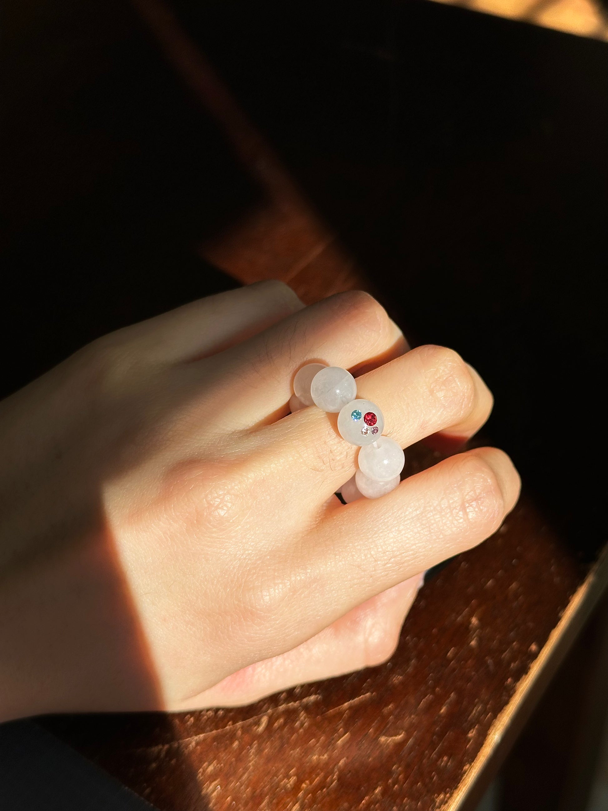 Candy On Your Ring -- White Jade x Rhinestone Ring